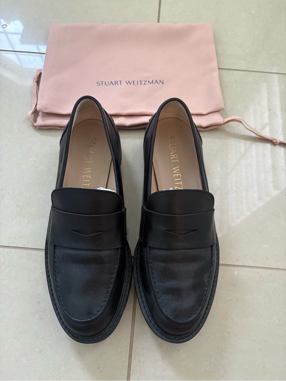 Stuart Weitzman Black Leather Penny Loafers Size 7